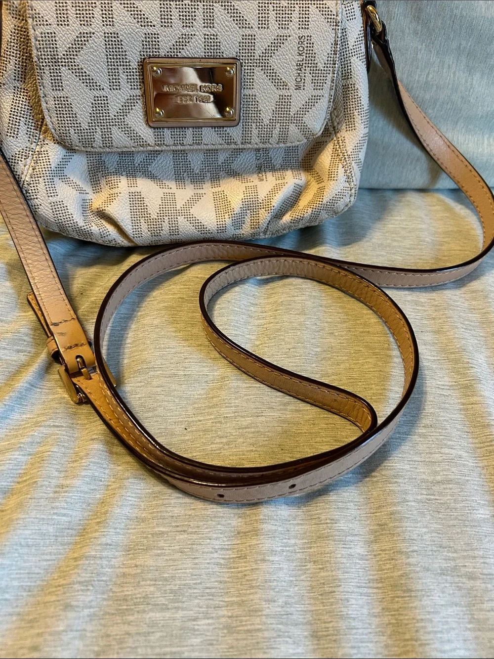 Michael Kors Cream and Tan MK Logo Crossbody Bag